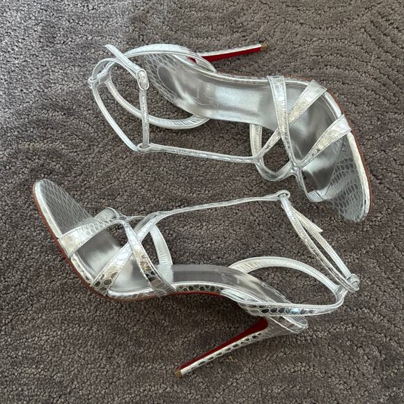 Christian Louboutin Tangueva Alta 100 Metallic Leather Sandals Silver Size EU 40 - Picture 10 of 16